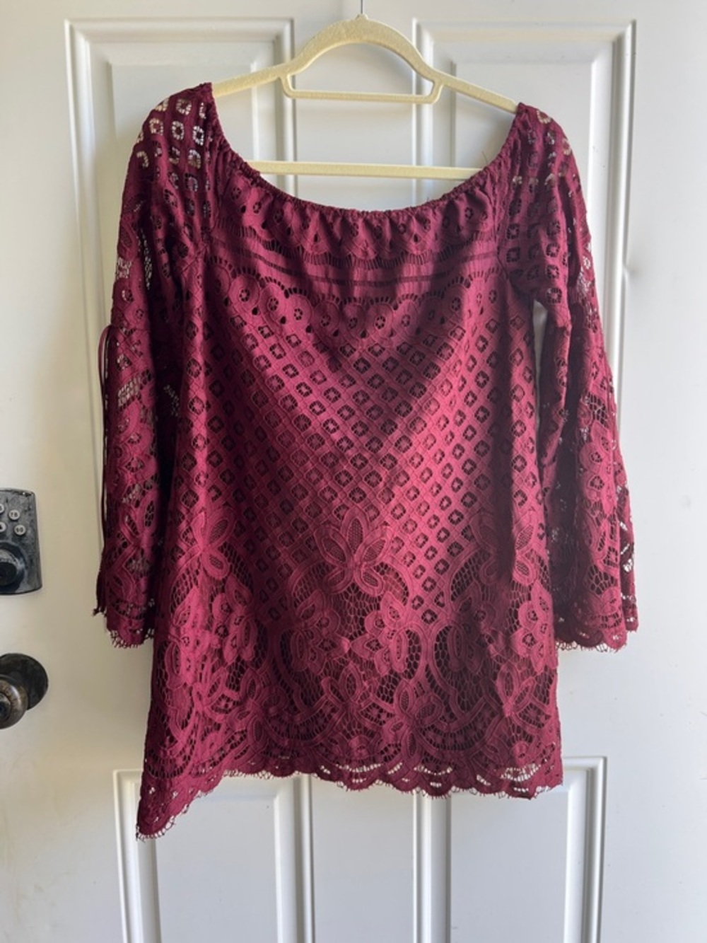 Tobi Burgundy Crochet Lace Tunic